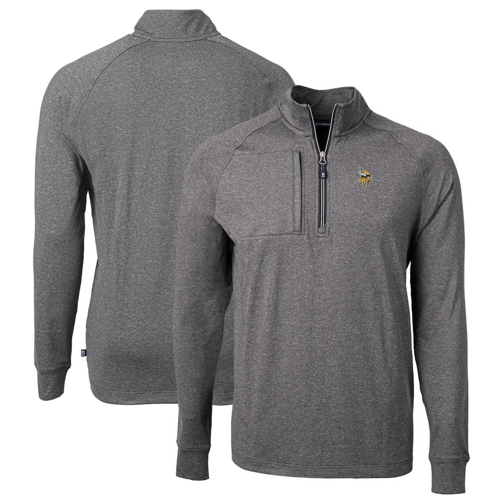 Minnesota Vikings Cutter & Buck Big & Tall Adapt Eco Knit Quarter-Zip Pullover Top Heather Black | NFL