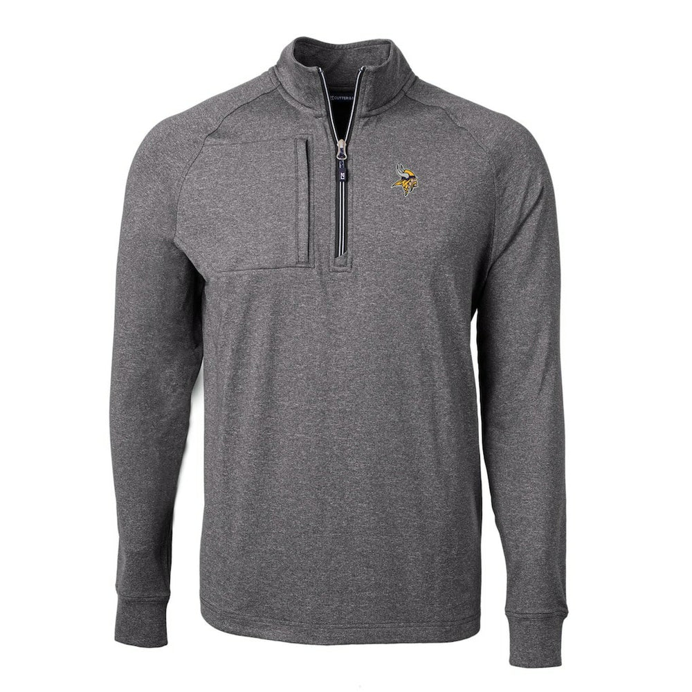 Minnesota Vikings Cutter & Buck Big & Tall Adapt Eco Knit Quarter-Zip Pullover Top Heather Black | NFL