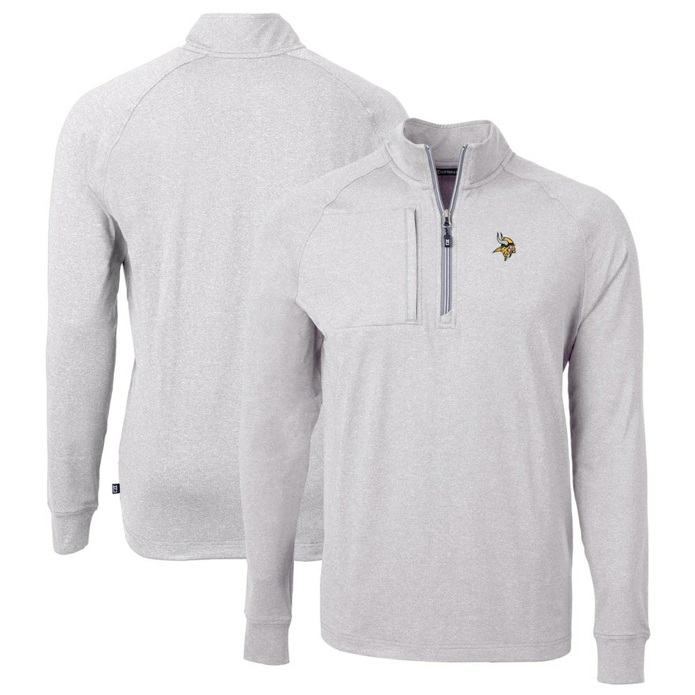 Minnesota Vikings Cutter & Buck Big & Tall Adapt Eco Knit Quarter-Zip Pullover Top Heather Gray | NFL