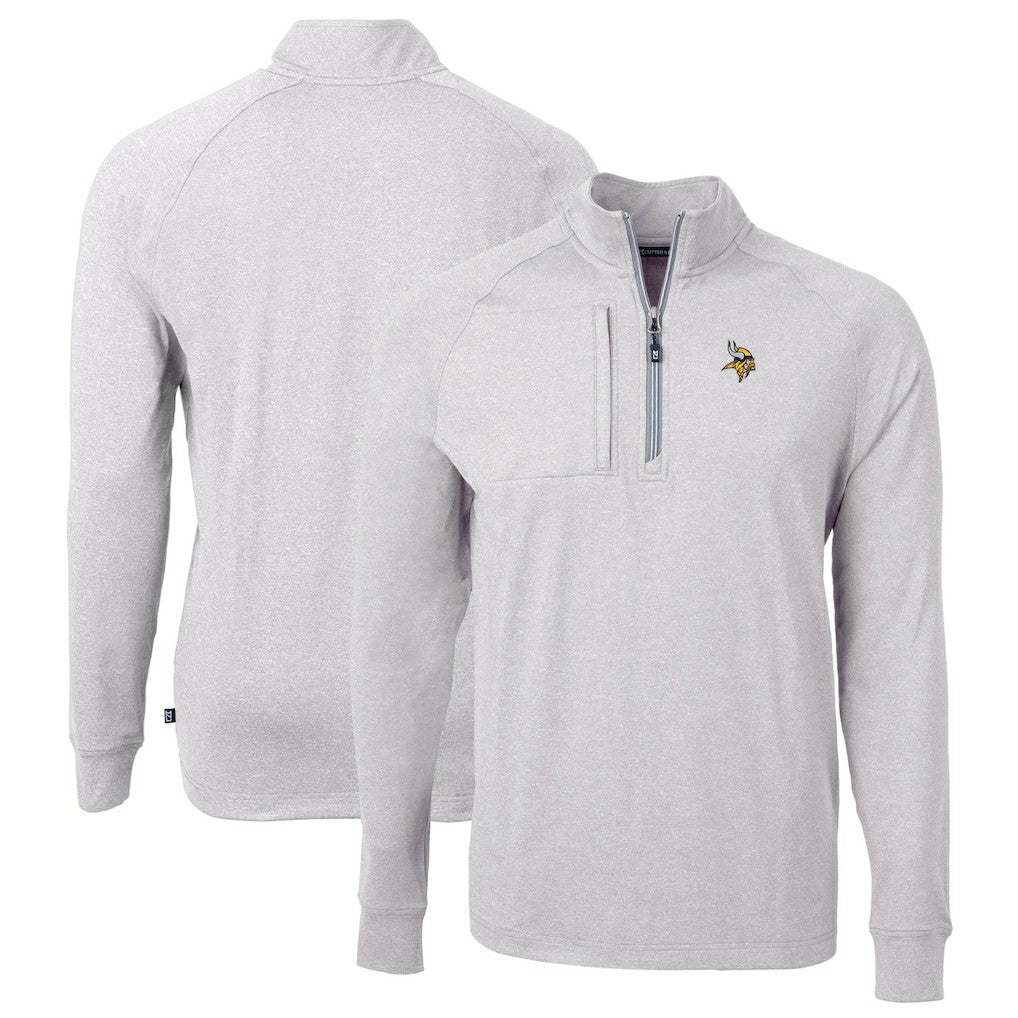 Minnesota Vikings Cutter & Buck Big & Tall Adapt Eco Knit Quarter-Zip Pullover Top Heather Gray | NFL
