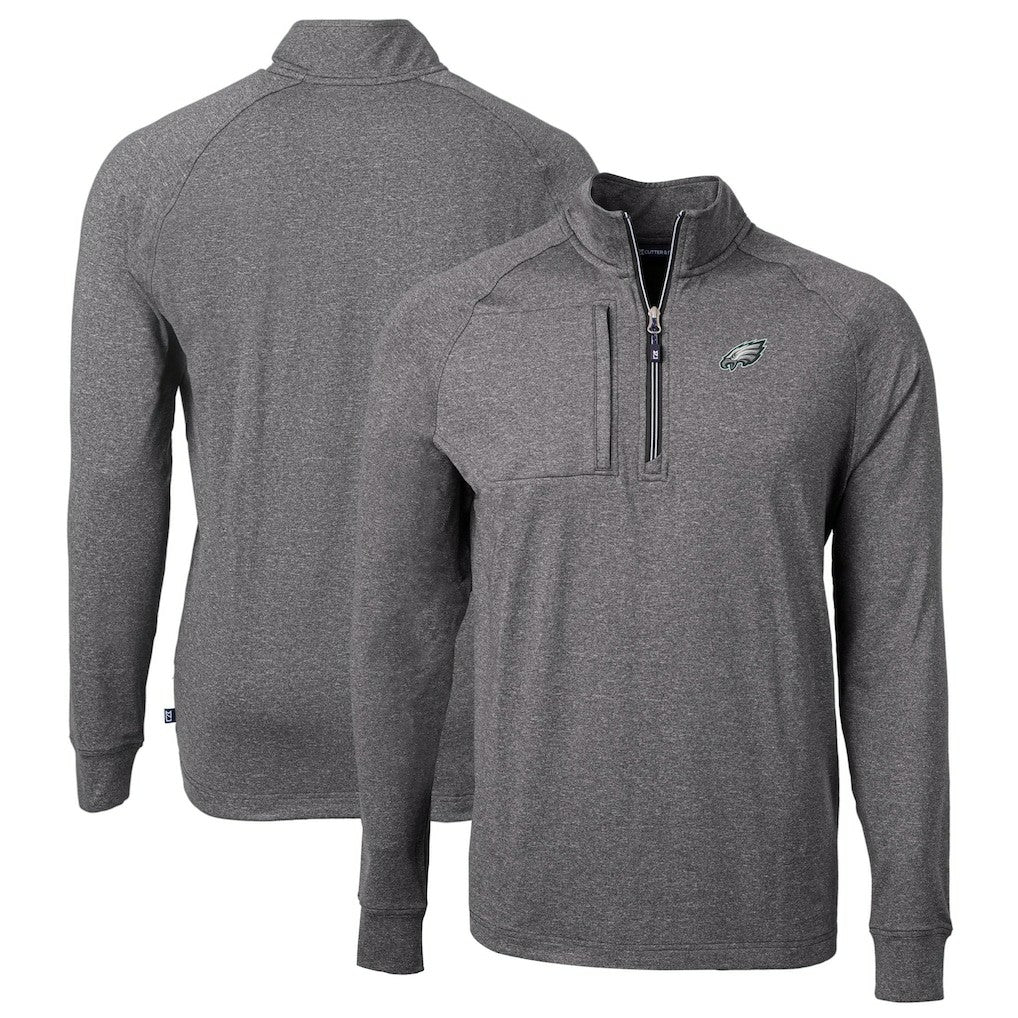 Philadelphia Eagles Cutter & Buck Big & Tall Adapt Eco Knit Quarter-Zip Pullover Top Heather Black | NFL