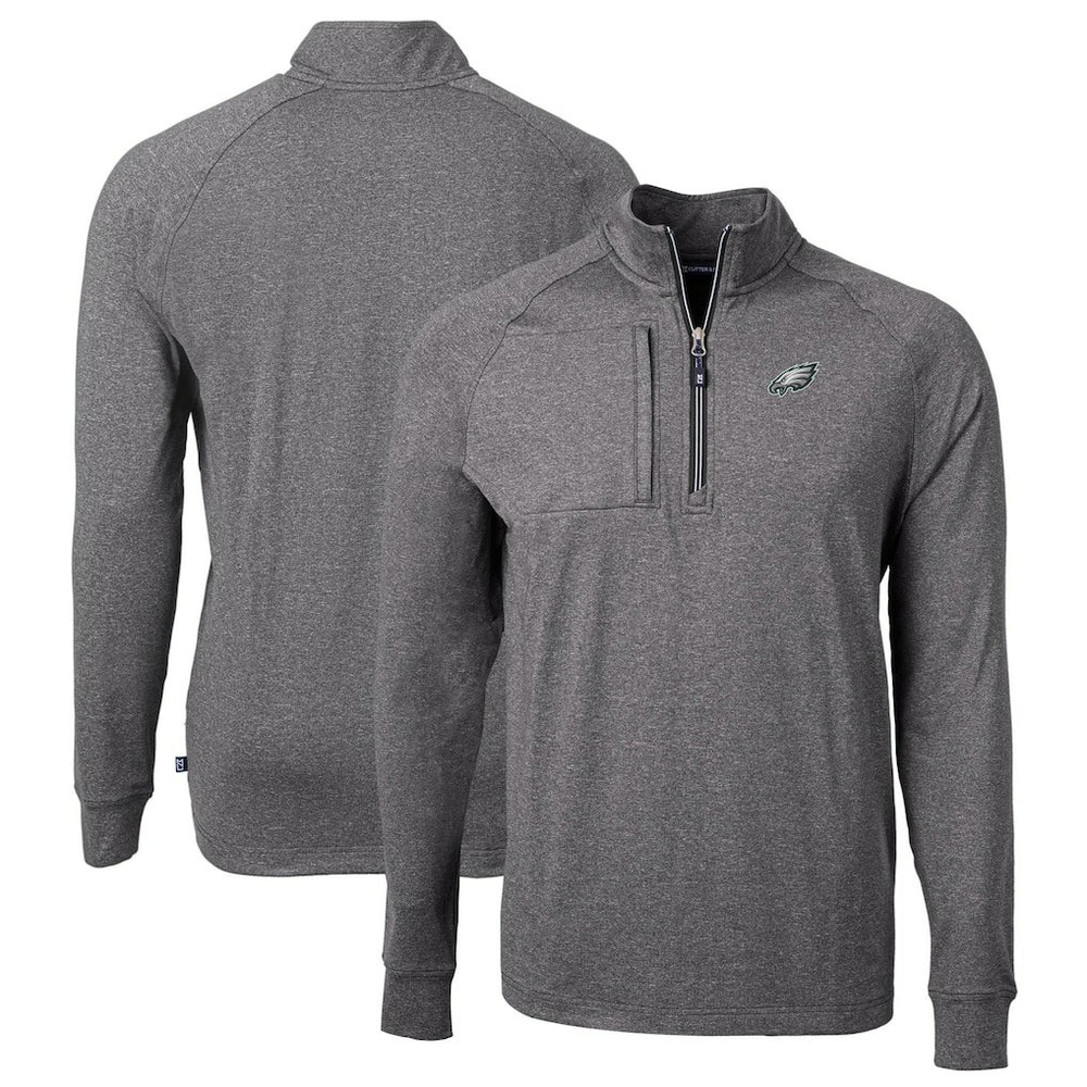 Philadelphia Eagles Cutter & Buck Big & Tall Adapt Eco Knit Quarter-Zip Pullover Top Heather Black | NFL