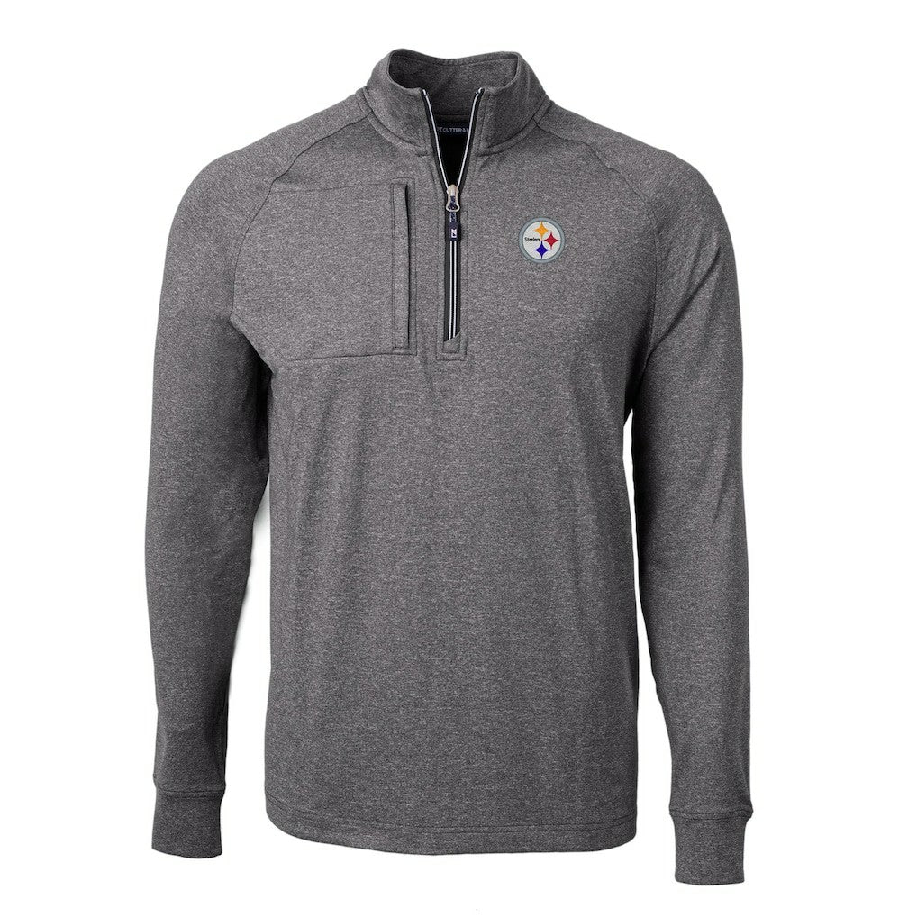 Pittsburgh Steelers Cutter & Buck Big & Tall Adapt Eco Knit Quarter-Zip Pullover Top Heather Black | NFL