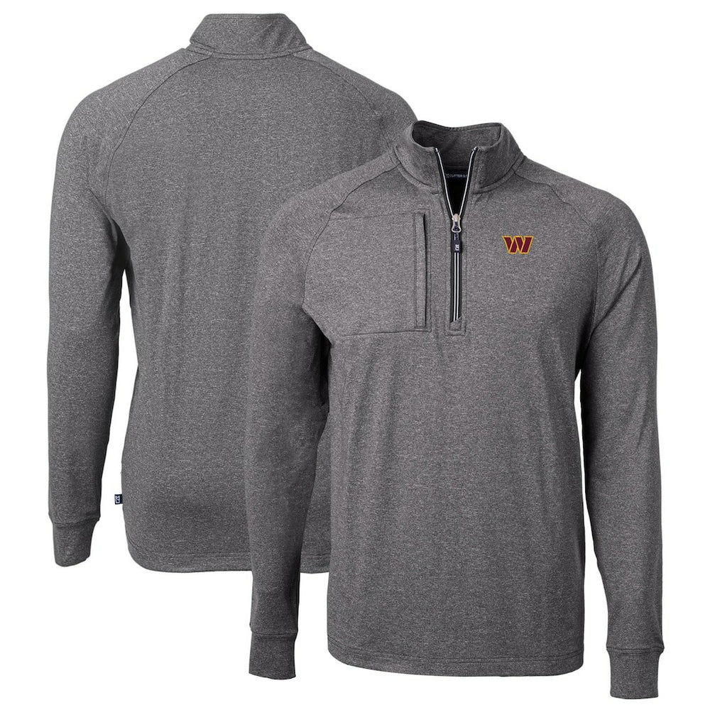 Washington Commanders Cutter & Buck Big & Tall Adapt Eco Knit Quarter-Zip Pullover Top Heather Black | NFL