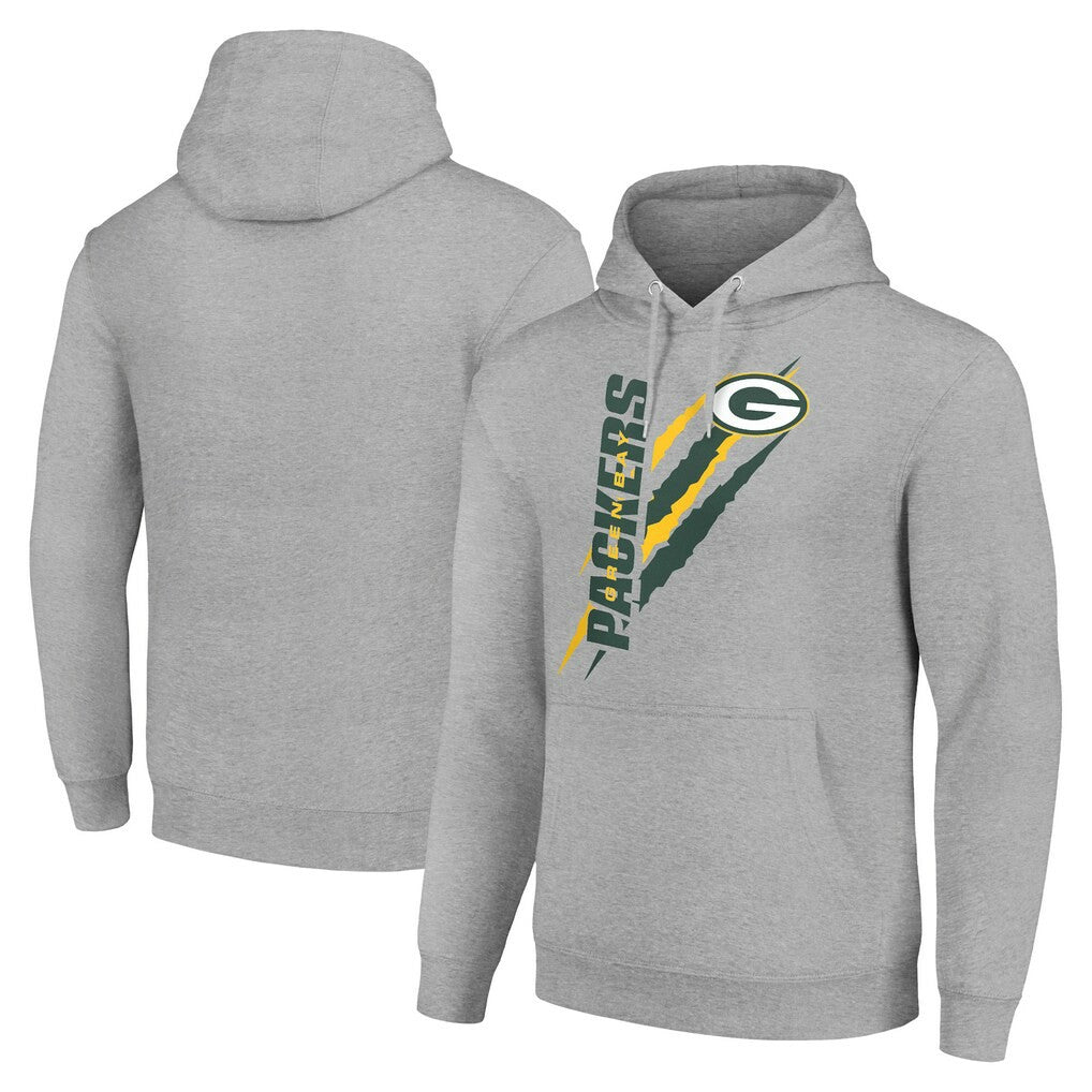 Green Bay Packers Starter Unisex Color Scratch Fleece Pullover Hoodie Heather Gray | NFL