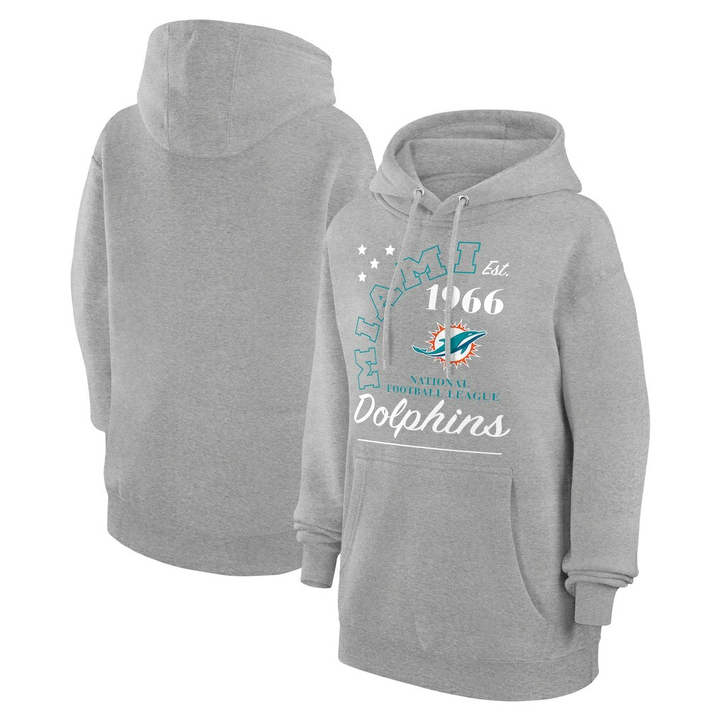 Miami Dolphins Starter Unisex Arch Team Fleece Pullover Hoodie Heather Gray | NFL