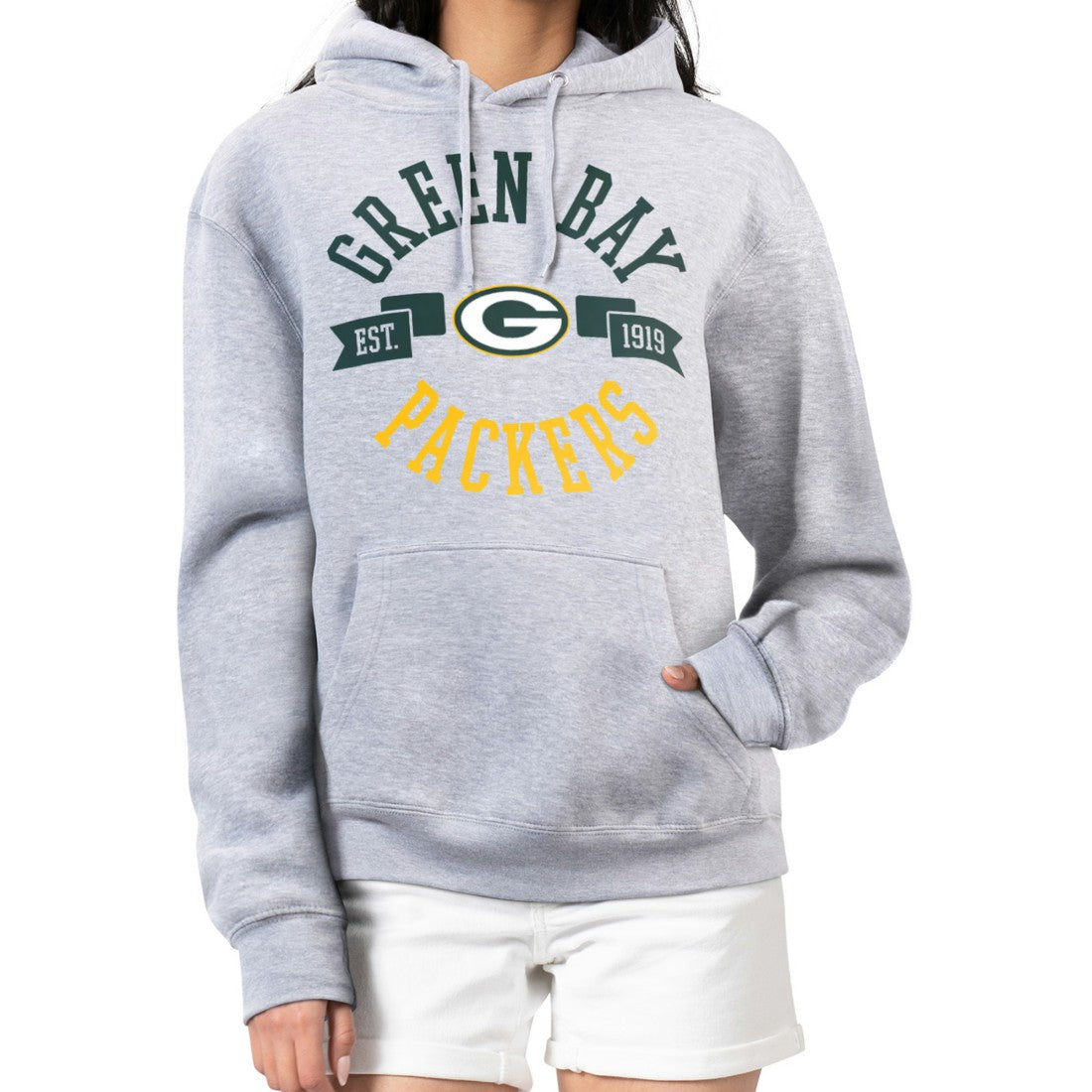 Green Bay Packers G-III 4Her by Carl Banks Women's City Graphic Team Fleece Pullover Hoodie Heather Gray | NFL