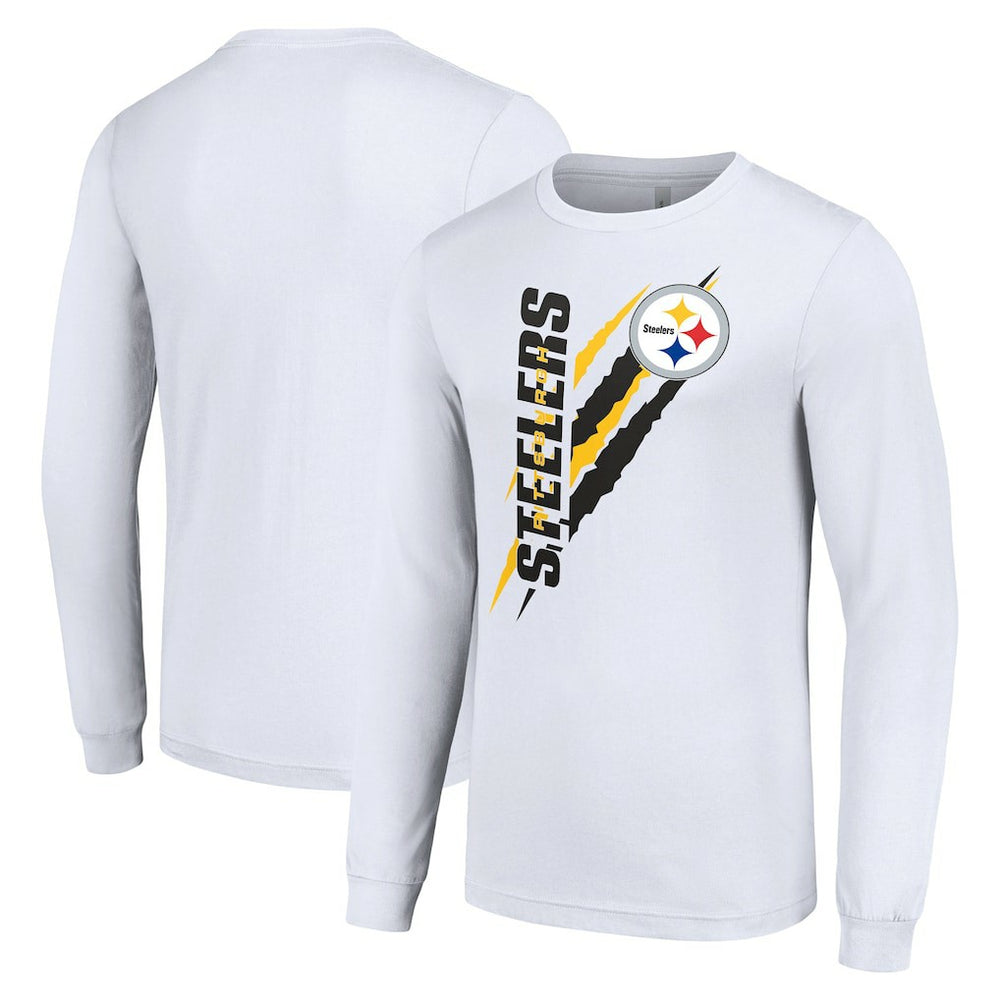 Pittsburgh Steelers Starter Color Scratch Long Sleeve T-Shirt White | NFL