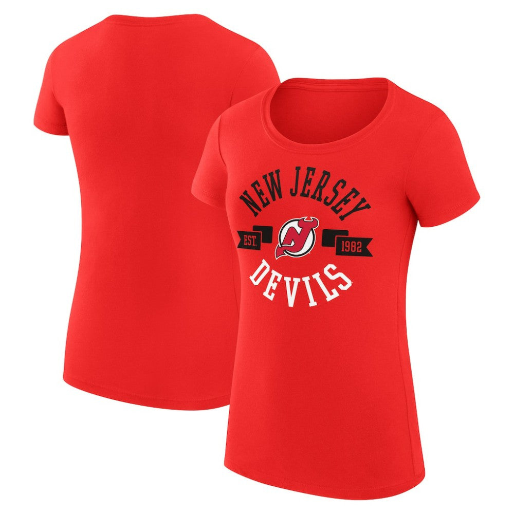New Jersey Devils G-III 4Her by Carl Banks Women's Super-Slim Fit Lightweight City Graphic Sport Crewneck T-Shirt - Red - NHL