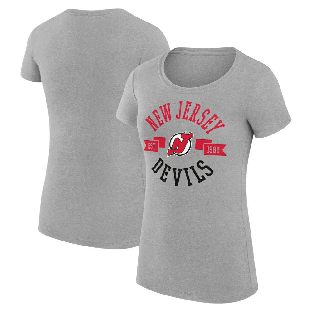 New Jersey Devils G-III 4Her by Carl Banks Women's Super-Slim Fit Lightweight City Graphic Sport Crewneck T-Shirt - Heather Gray - NHL