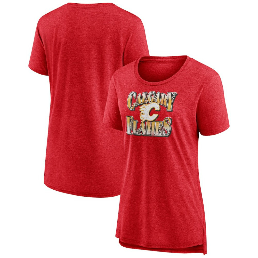 Calgary Flames Women's Crash the Net Tri-Blend T-Shirt - Red - NHL