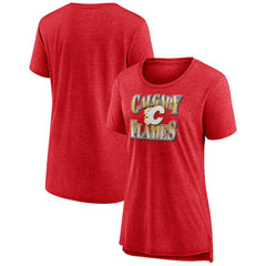 Calgary Flames Women's Crash the Net Tri-Blend T-Shirt - Red - NHL