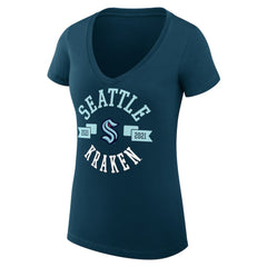 Seattle Kraken G-III 4Her by Carl Banks Women's Super-Slim Fit Lightweight City Graphic V-Neck T-Shirt - Navy - NHL