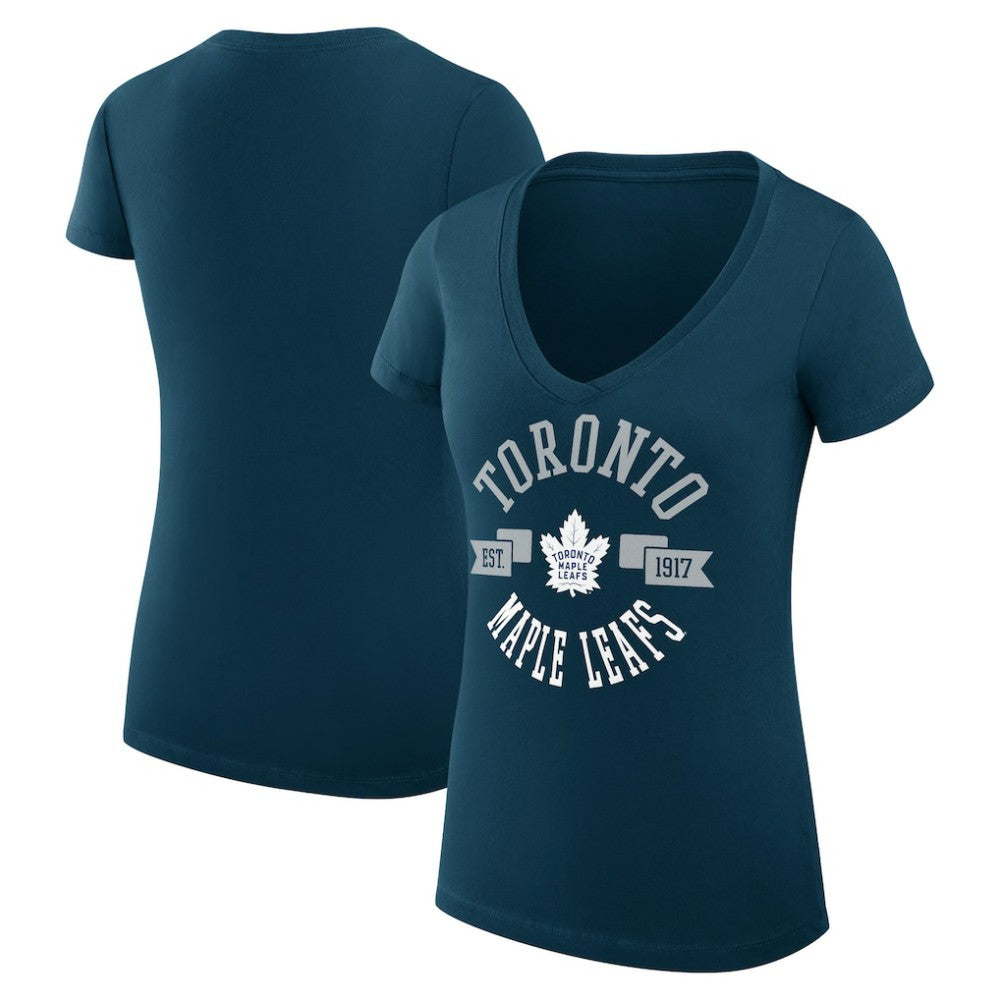 Toronto Maple Leafs G-III 4Her by Carl Banks Women's Super-Slim Fit Lightweight City Graphic V-Neck T-Shirt - Navy - NHL