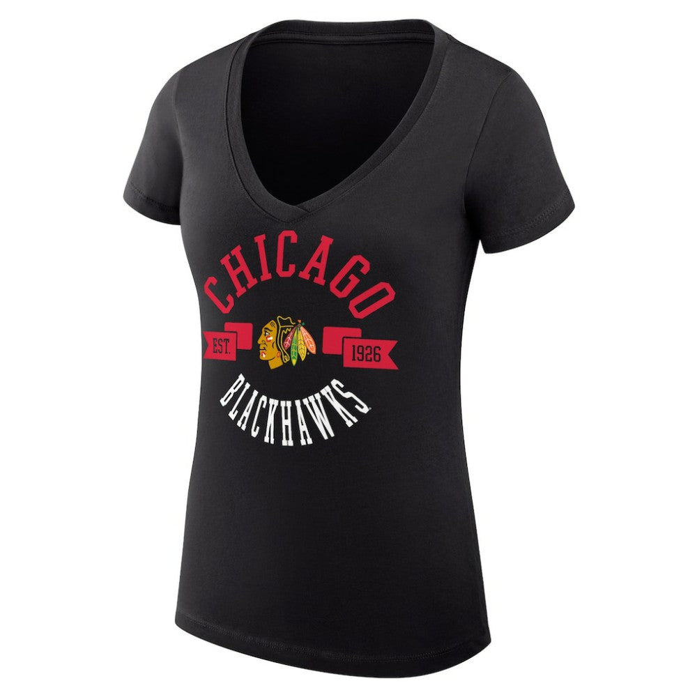 Chicago Blackhawks G-III 4Her by Carl Banks Women's Super-Slim Fit Lightweight City Graphic V-Neck T-Shirt - Black - NHL