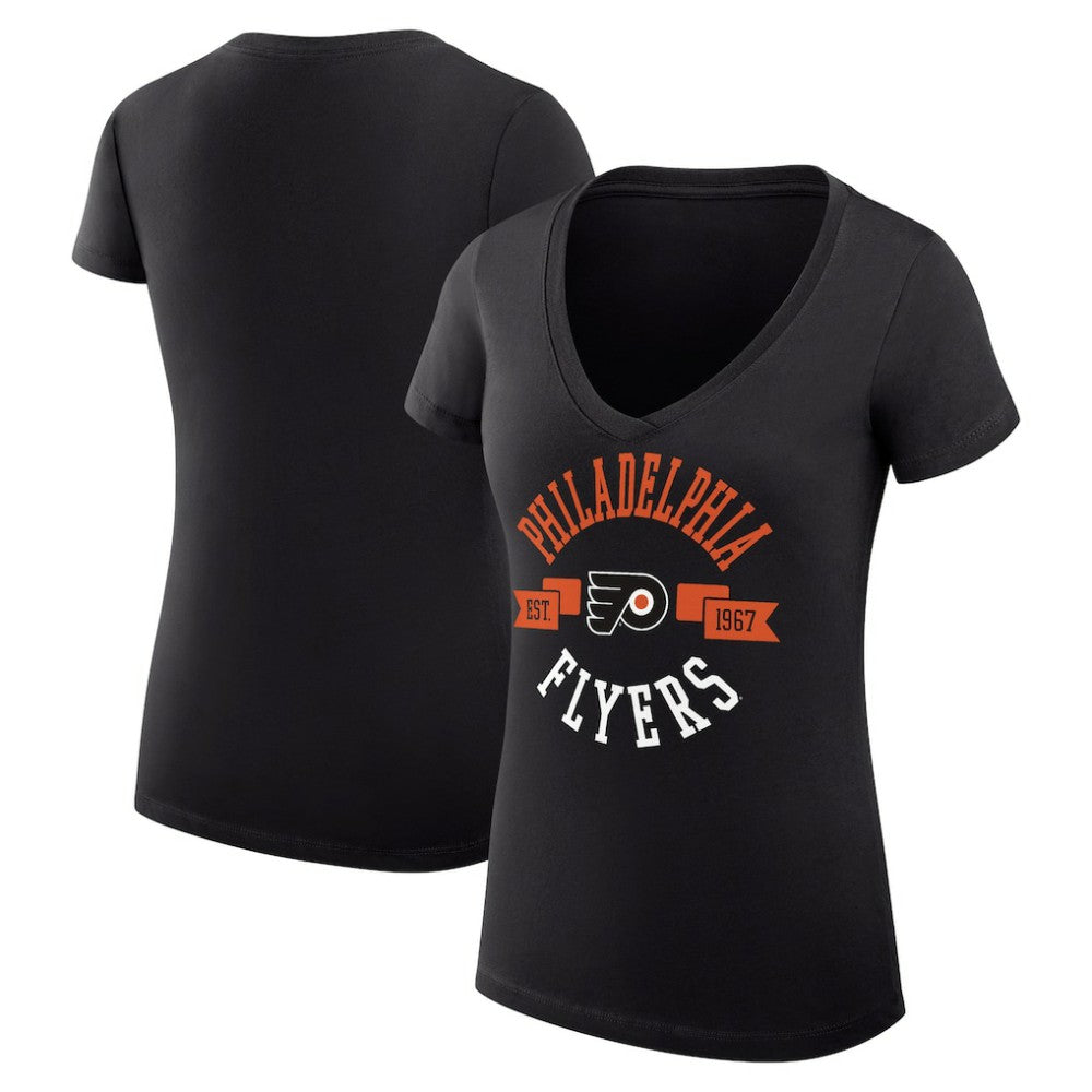 Philadelphia Flyers G-III 4Her by Carl Banks Women's Super-Slim Fit Lightweight City Graphic V-Neck T-Shirt - Black - NHL