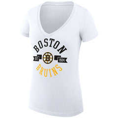 Boston Bruins G-III 4Her by Carl Banks Women's Super-Slim Fit Lightweight City Graphic V-Neck T-Shirt - White - NHL