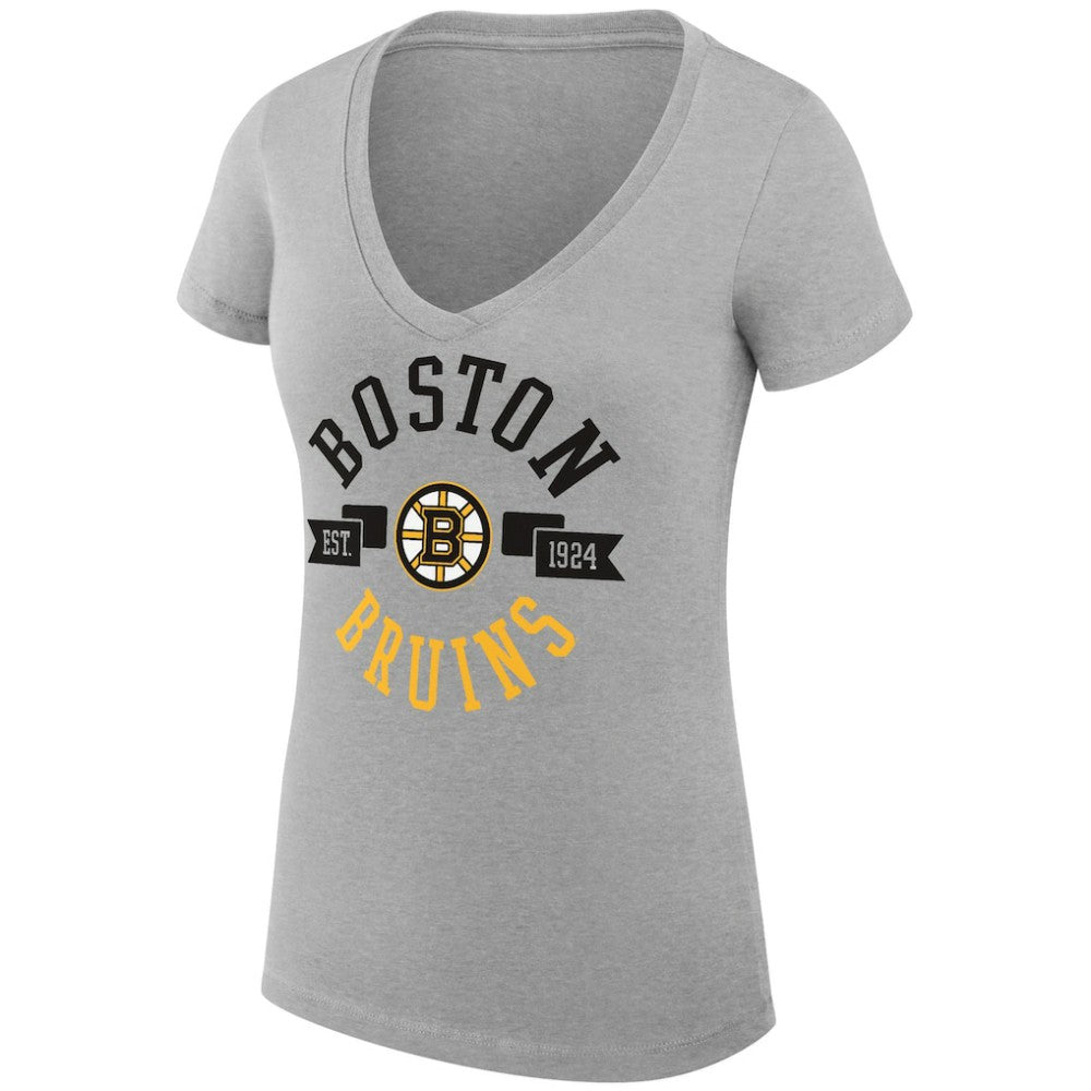 Boston Bruins G-III 4Her by Carl Banks Women's Super-Slim Fit Lightweight City Graphic V-Neck T-Shirt - Heather Gray - NHL