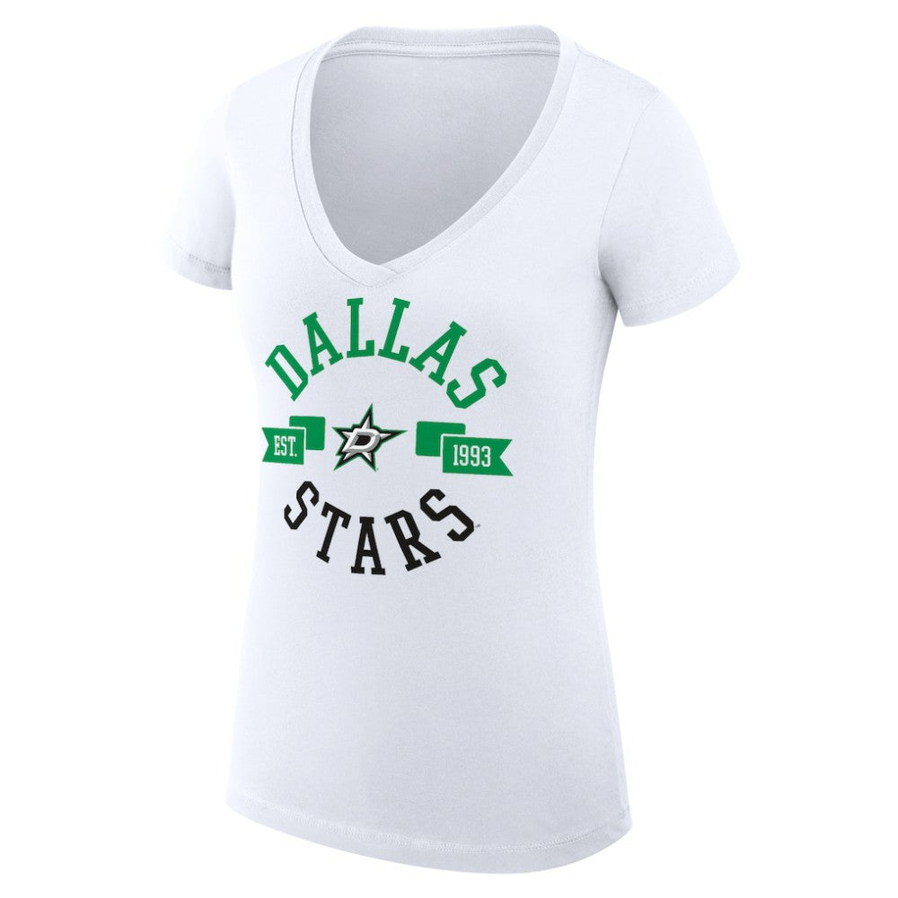Dallas Stars G-III 4Her by Carl Banks Women's Super-Slim Fit Lightweight City Graphic V-Neck T-Shirt - White - NHL