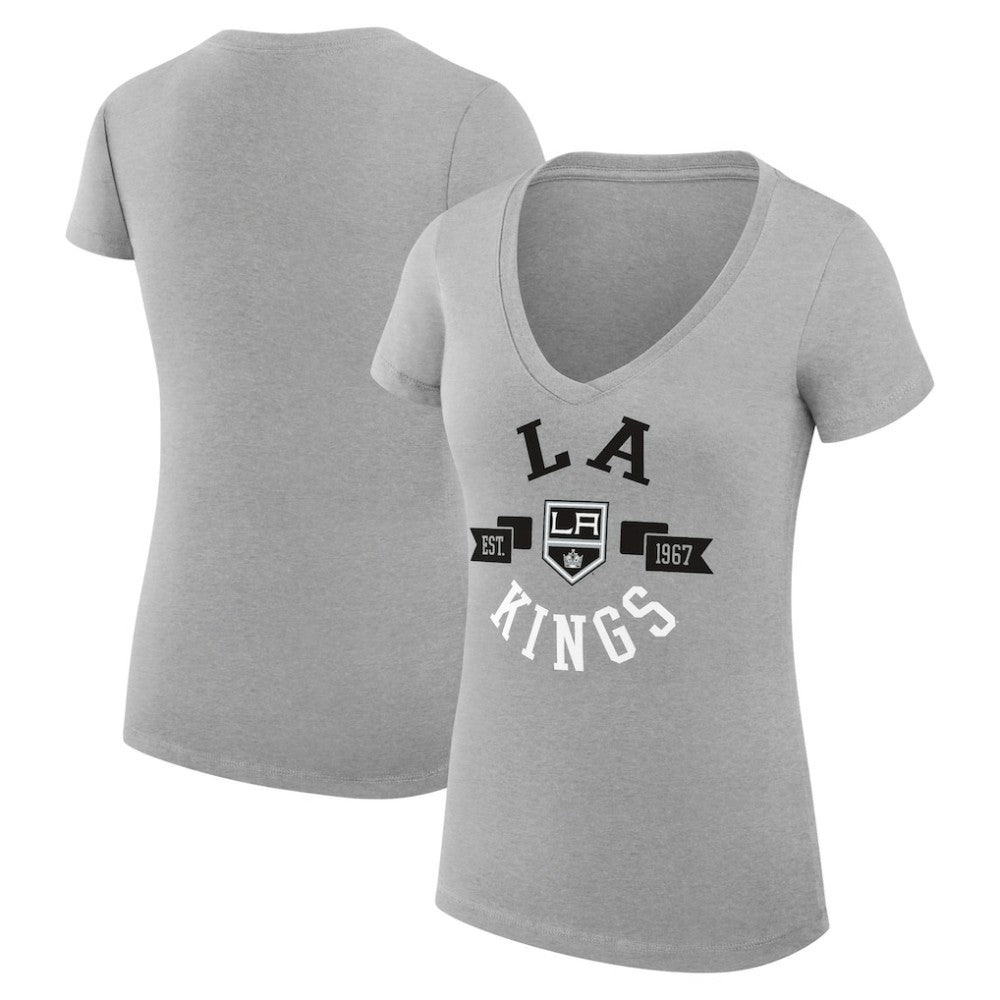 Los Angeles Kings G-III 4Her by Carl Banks Women's Super-Slim Fit Lightweight City Graphic V-Neck T-Shirt - Heather Gray - NHL