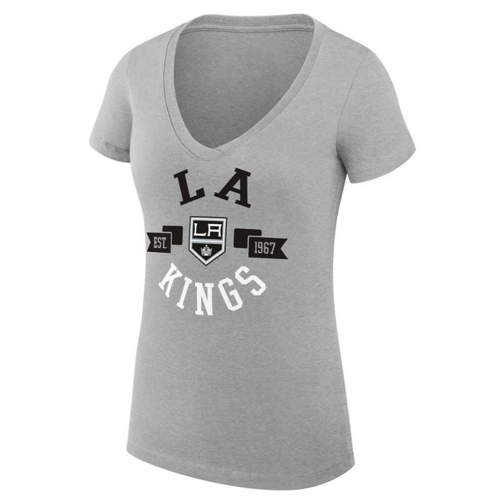 Los Angeles Kings G-III 4Her by Carl Banks Women's Super-Slim Fit Lightweight City Graphic V-Neck T-Shirt - Heather Gray - NHL