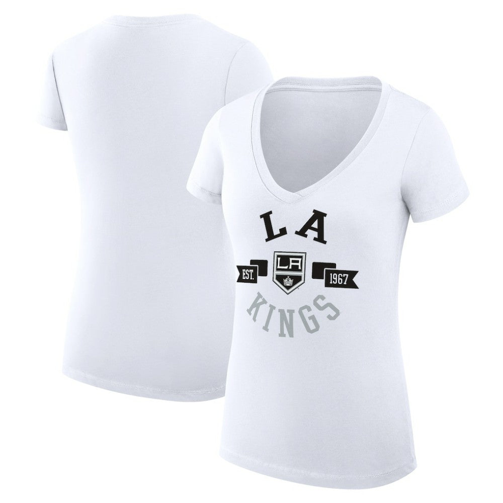 Los Angeles Kings G-III 4Her by Carl Banks Women's Super-Slim Fit Lightweight City Graphic V-Neck T-Shirt - White - NHL