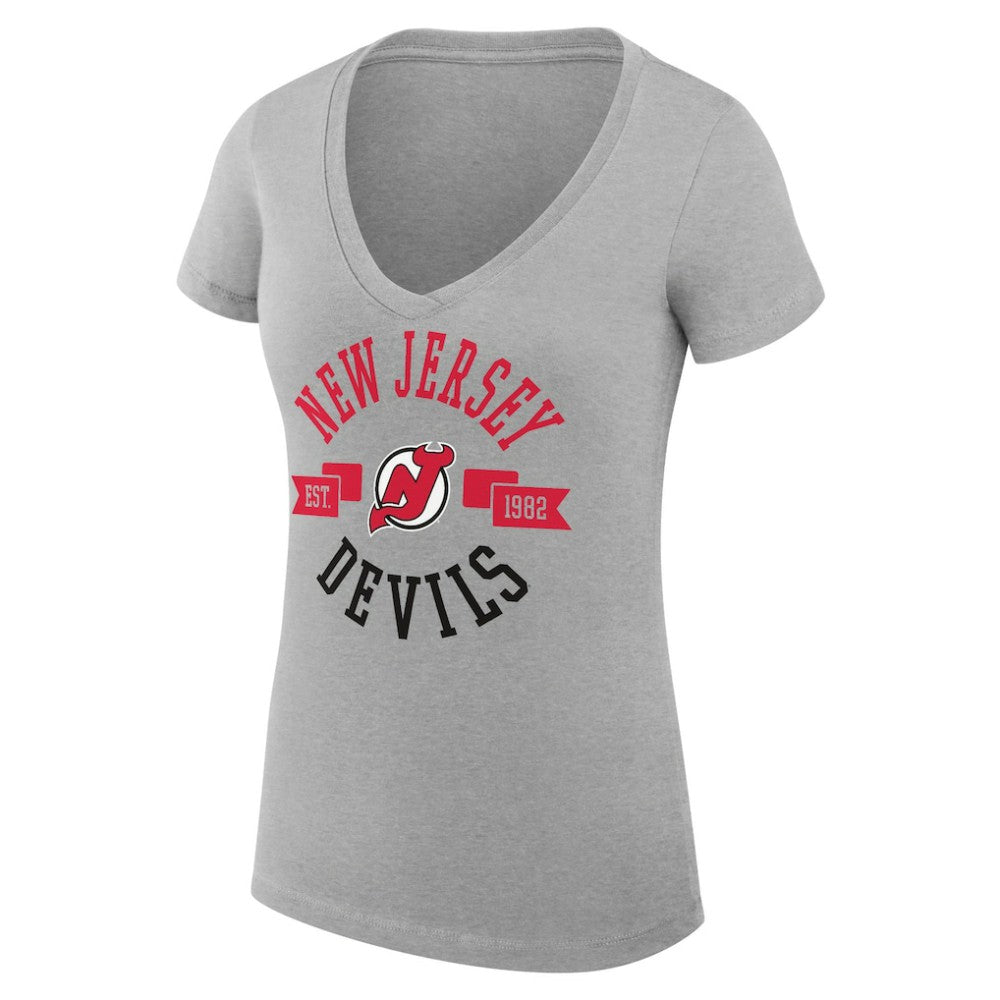 New Jersey Devils G-III 4Her by Carl Banks Women's Super-Slim Fit Lightweight City Graphic V-Neck T-Shirt - Heather Gray - NHL