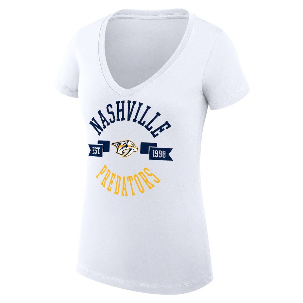 Nashville Predators G-III 4Her by Carl Banks Women's Super-Slim Fit Lightweight City Graphic V-Neck T-Shirt - White - NHL