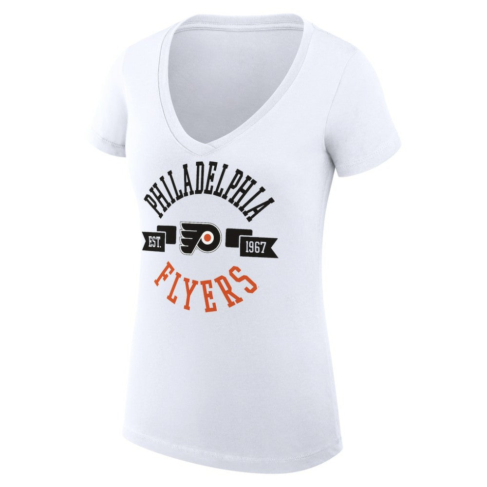 Philadelphia Flyers G-III 4Her by Carl Banks Women's Super-Slim Fit Lightweight City Graphic V-Neck T-Shirt - White - NHL