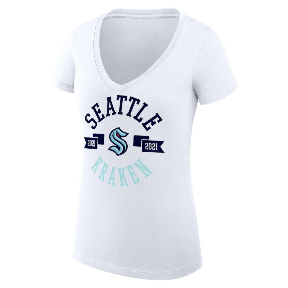 Seattle Kraken G-III 4Her by Carl Banks Women's Super-Slim Fit Lightweight City Graphic V-Neck T-Shirt - White - NHL