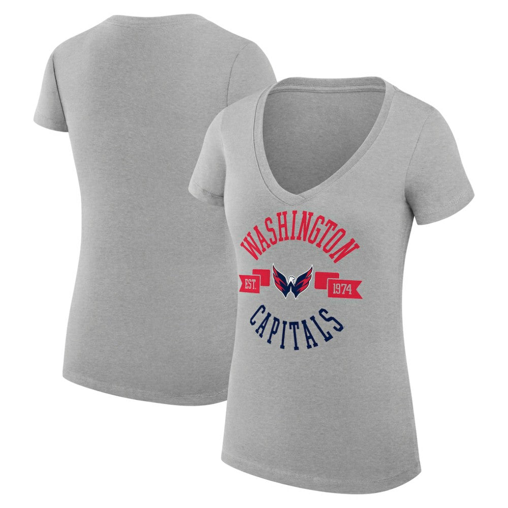Washington Capitals G-III 4Her by Carl Banks Women's Super-Slim Fit Lightweight City Graphic V-Neck T-Shirt - Heather Gray - NHL