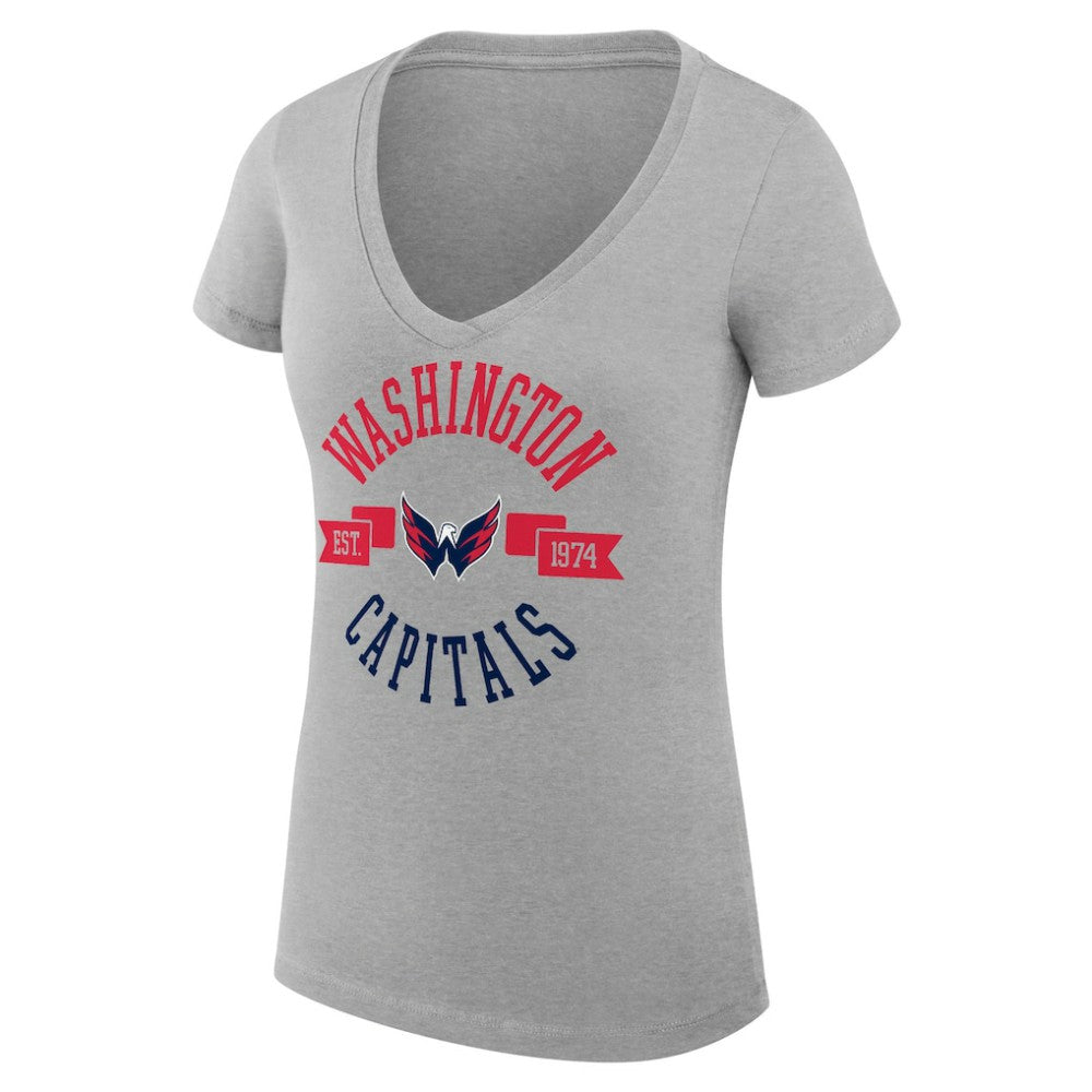 Washington Capitals G-III 4Her by Carl Banks Women's Super-Slim Fit Lightweight City Graphic V-Neck T-Shirt - Heather Gray - NHL