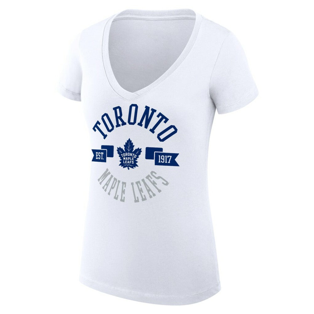 Toronto Maple Leafs G-III 4Her by Carl Banks Women's Super-Slim Fit Lightweight City Graphic V-Neck T-Shirt - White - NHL