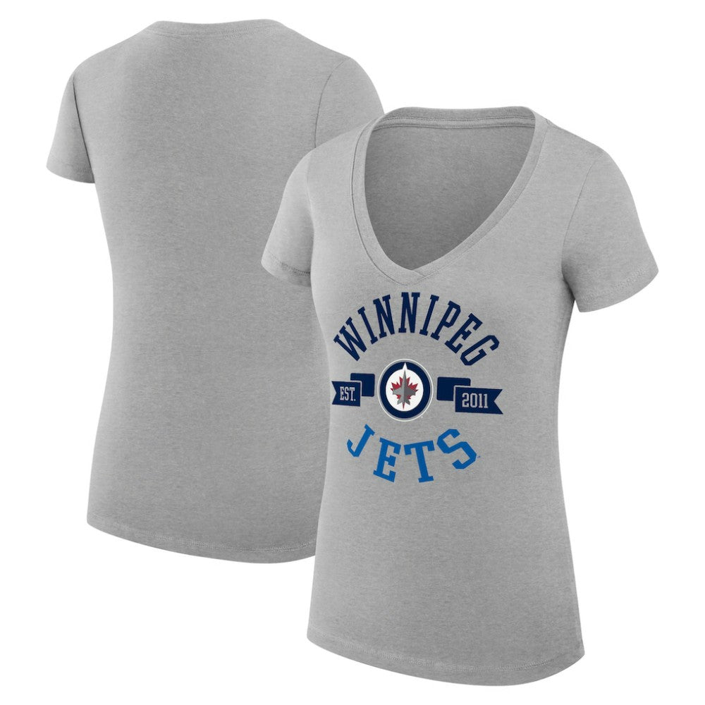 Winnipeg Jets G-III 4Her by Carl Banks Women's Super-Slim Fit Lightweight City Graphic V-Neck T-Shirt - Heather Gray - NHL