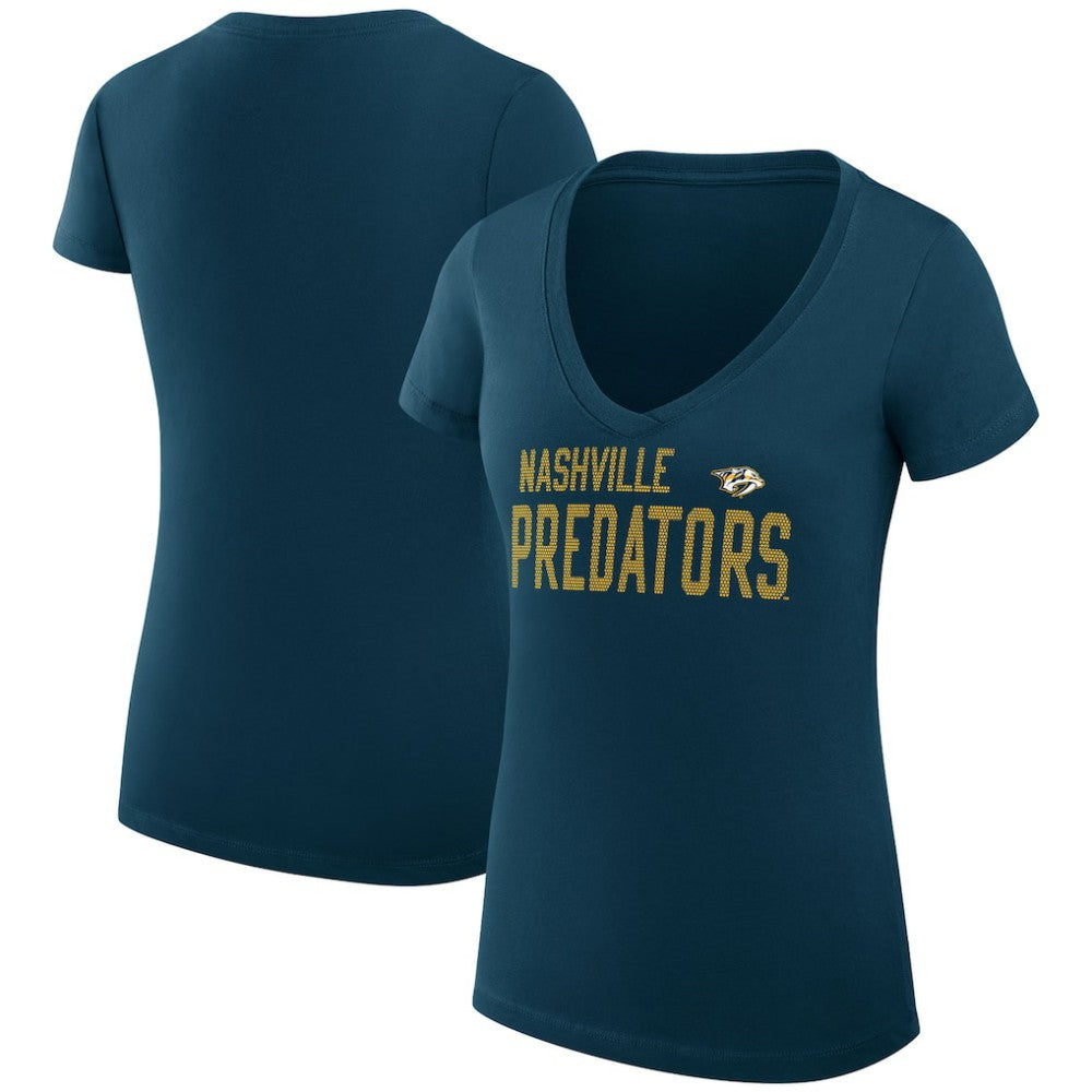 Nashville Predators G-III 4Her by Carl Banks Women's Super-Slim Fit Lightweight Dot Print Team V-Neck T-Shirt - Navy - NHL