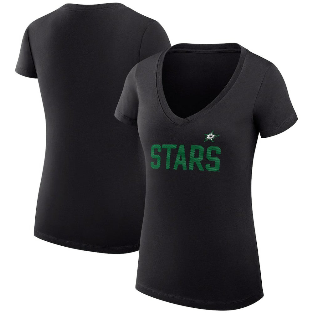 Dallas Stars G-III 4Her by Carl Banks Women's Super-Slim Fit Lightweight Dot Print Team V-Neck T-Shirt - Black - NHL