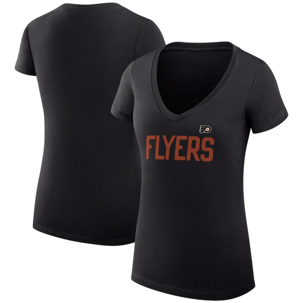 Philadelphia Flyers G-III 4Her by Carl Banks Women's Super-Slim Fit Lightweight Dot Print Team V-Neck T-Shirt - Black - NHL