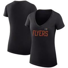 Philadelphia Flyers G-III 4Her by Carl Banks Women's Super-Slim Fit Lightweight Dot Print Team V-Neck T-Shirt - Black - NHL