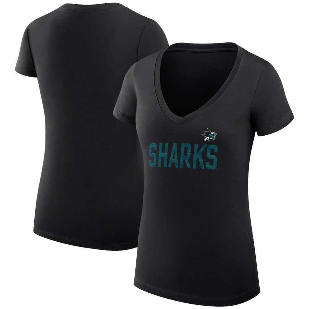 San Jose Sharks G-III 4Her by Carl Banks Women's Super-Slim Fit Lightweight Dot Print Team V-Neck T-Shirt - Black - NHL