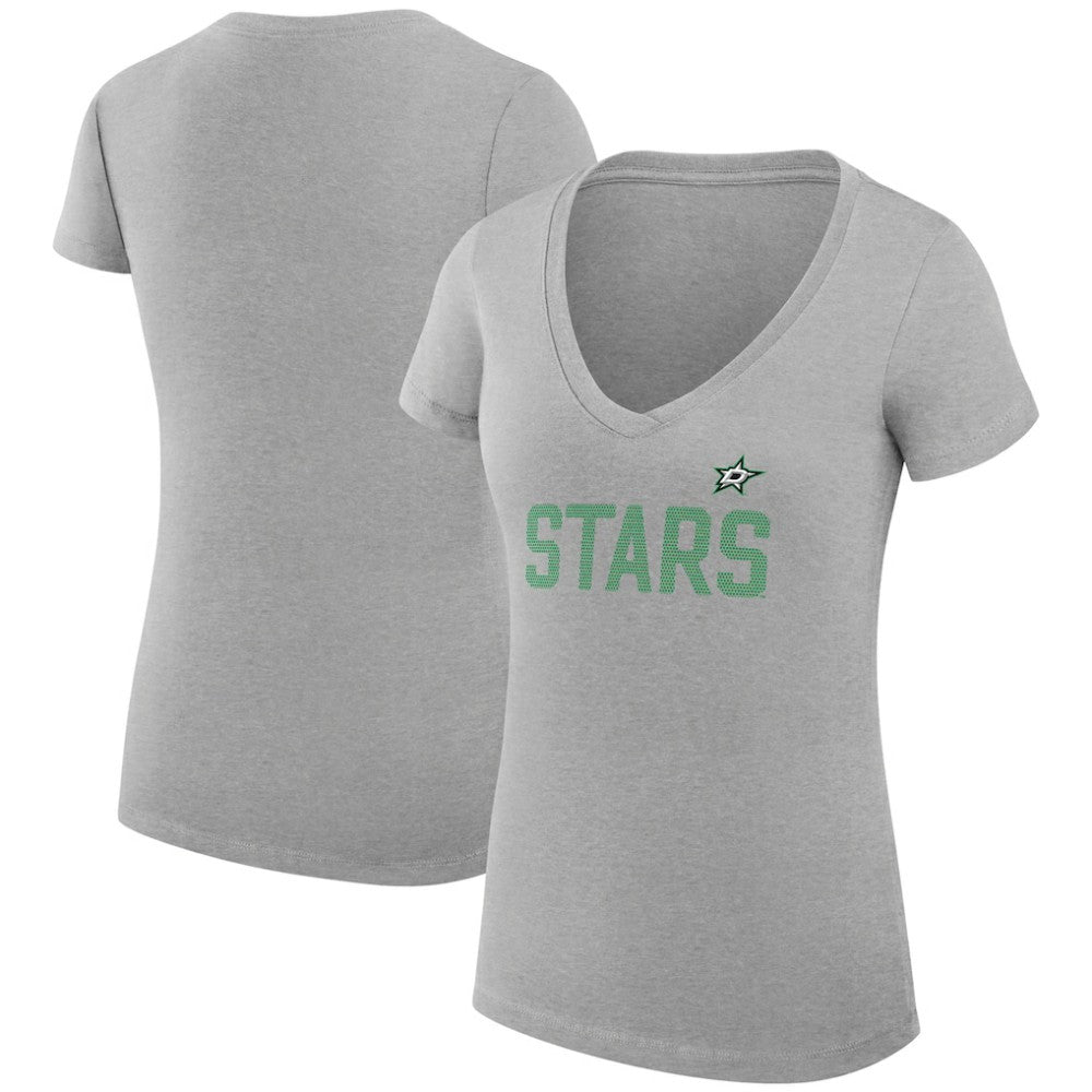 Dallas Stars G-III 4Her by Carl Banks Women's Super-Slim Fit Lightweight Dot Print Team V-Neck T-Shirt - Heather Gray - NHL