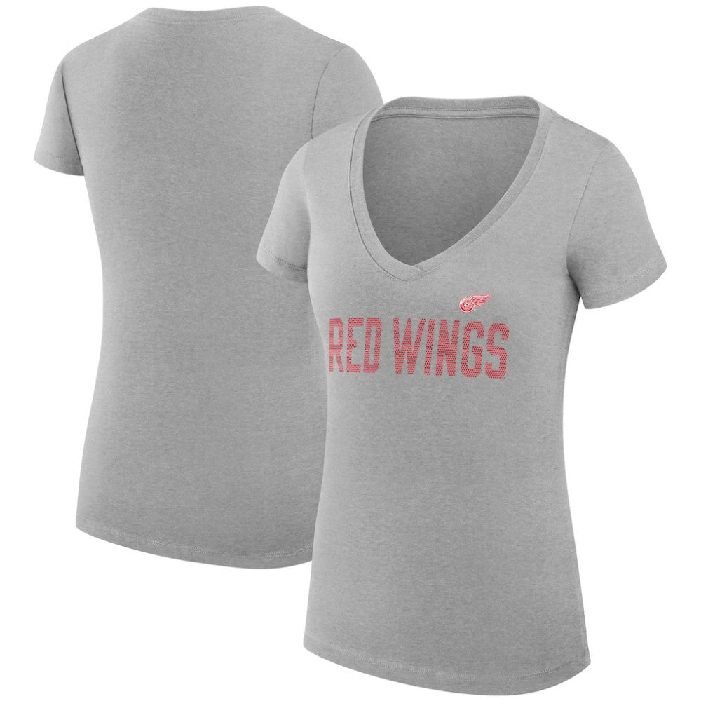Detroit Red Wings G-III 4Her by Carl Banks Women's Super-Slim Fit Lightweight Dot Print Team V-Neck T-Shirt - Heather Gray - NHL