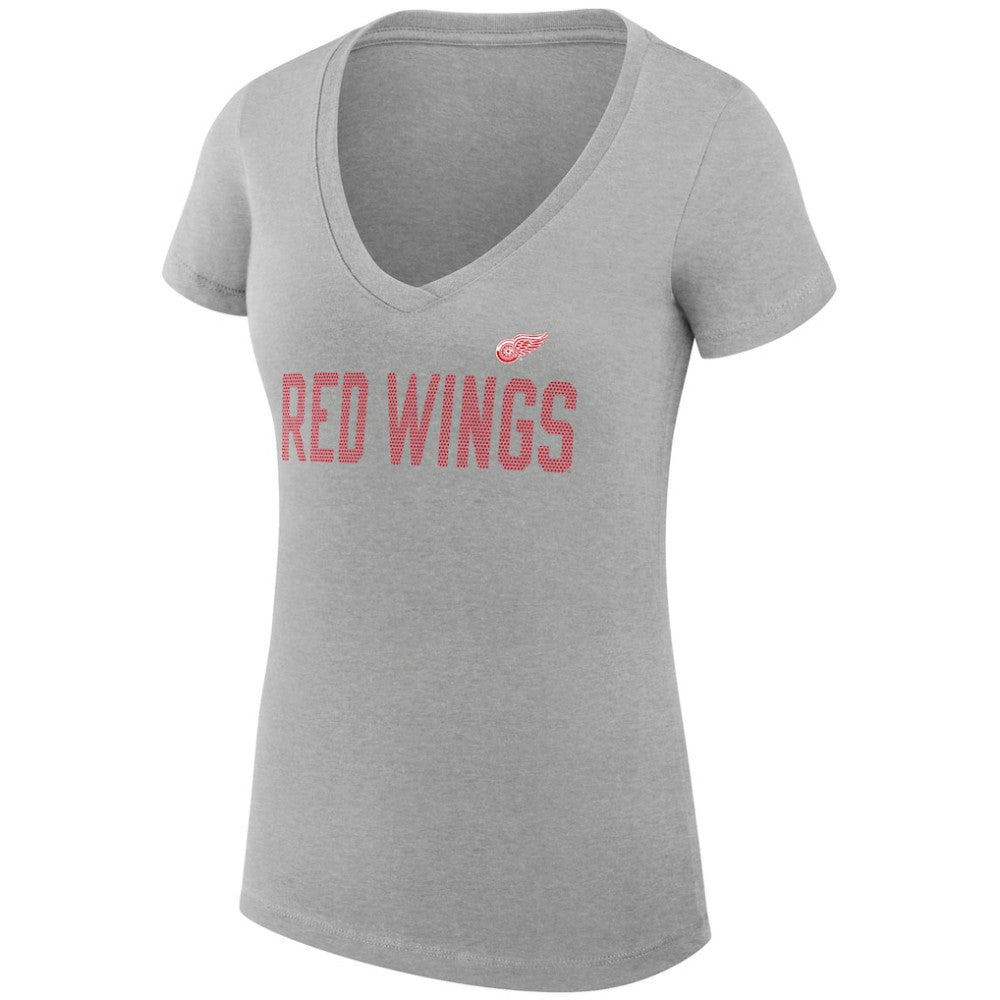 Detroit Red Wings G-III 4Her by Carl Banks Women's Super-Slim Fit Lightweight Dot Print Team V-Neck T-Shirt - Heather Gray - NHL