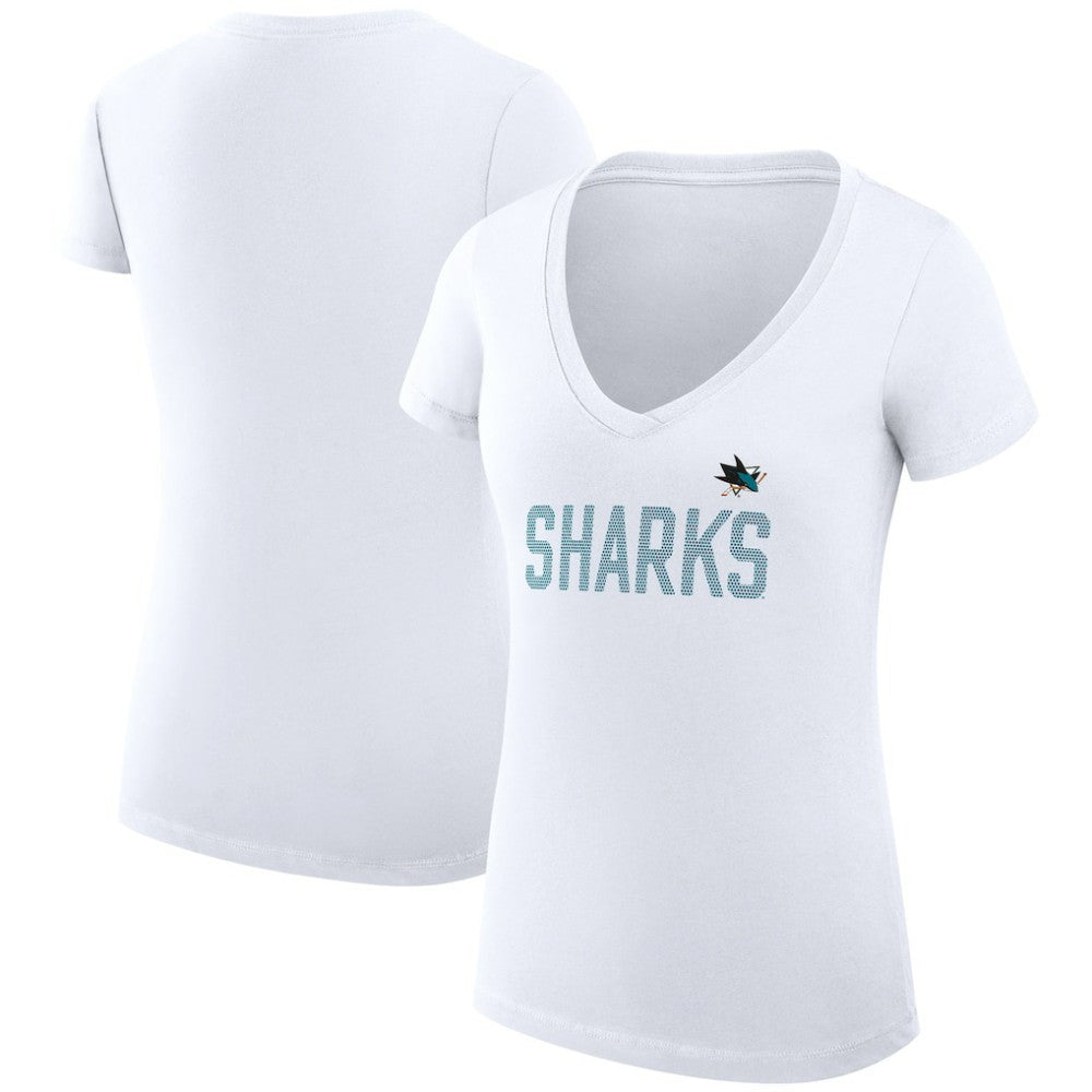 San Jose Sharks G-III 4Her by Carl Banks Women's Super-Slim Fit Lightweight Dot Print Team V-Neck T-Shirt - White - NHL