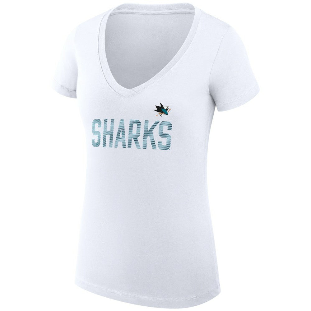 San Jose Sharks G-III 4Her by Carl Banks Women's Super-Slim Fit Lightweight Dot Print Team V-Neck T-Shirt - White - NHL