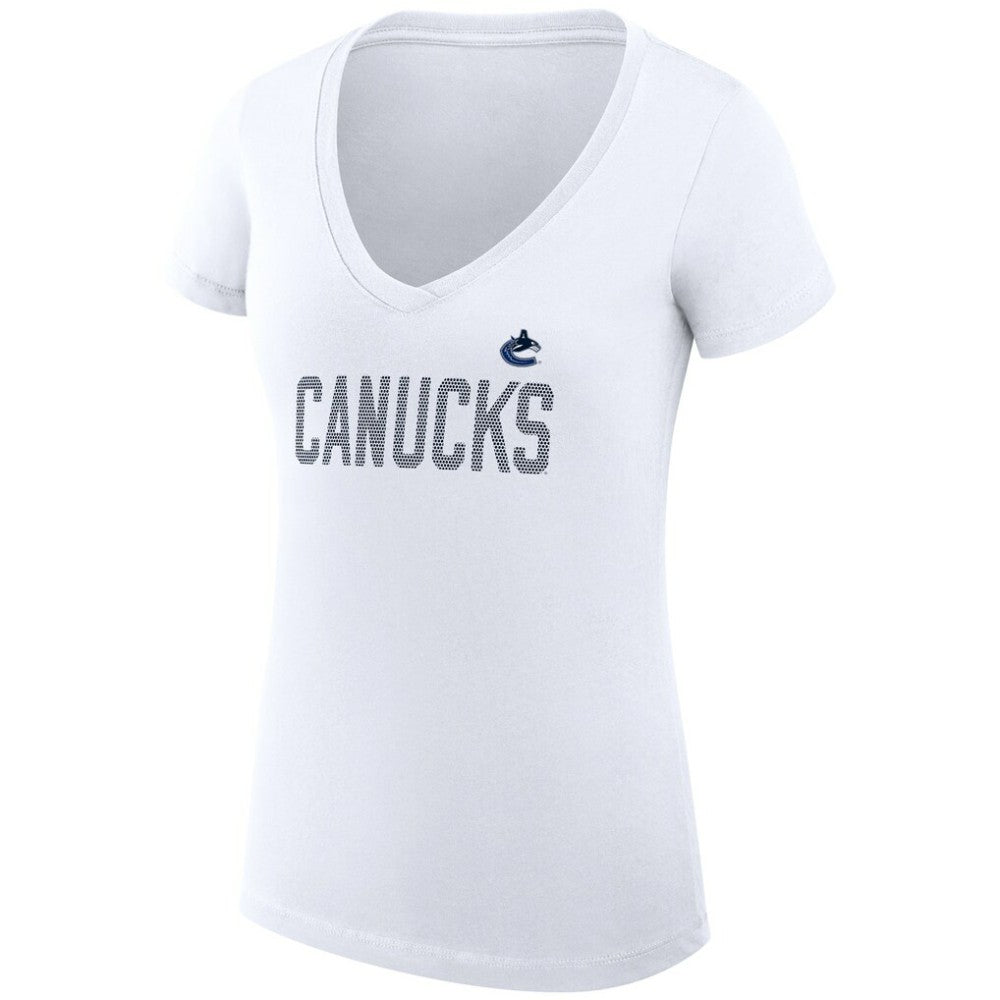 Vancouver Canucks G-III 4Her by Carl Banks Women's Super-Slim Fit Lightweight Dot Print Team V-Neck T-Shirt - White - NHL
