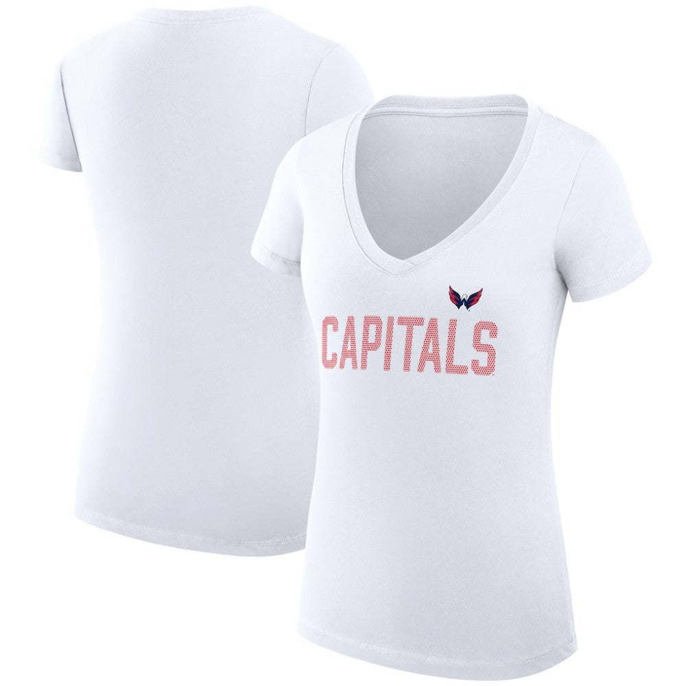 Washington Capitals G-III 4Her by Carl Banks Women's Super-Slim Fit Lightweight Dot Print Team V-Neck T-Shirt - White - NHL