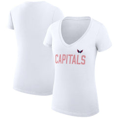 Washington Capitals G-III 4Her by Carl Banks Women's Super-Slim Fit Lightweight Dot Print Team V-Neck T-Shirt - White - NHL