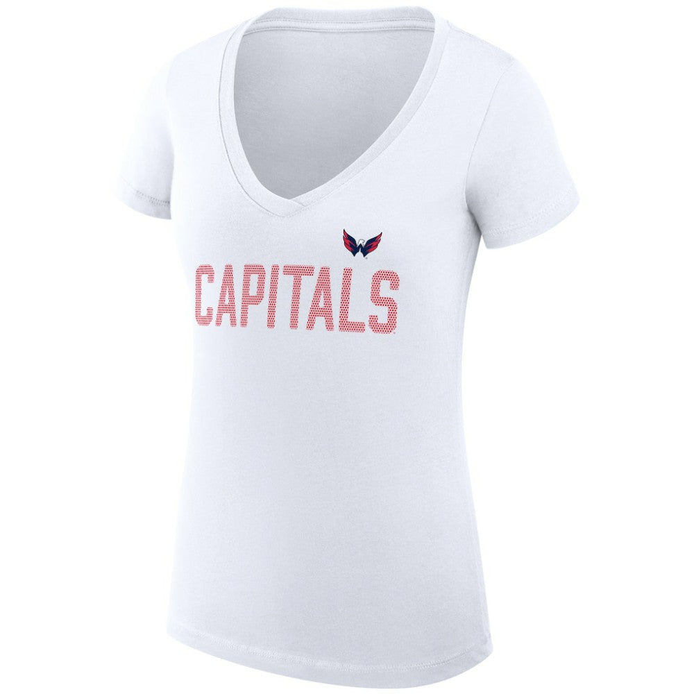 Washington Capitals G-III 4Her by Carl Banks Women's Super-Slim Fit Lightweight Dot Print Team V-Neck T-Shirt - White - NHL