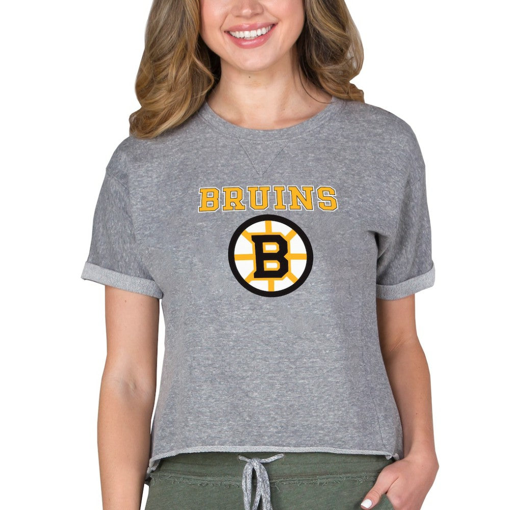Boston Bruins Concepts Sport Women's Tri-Blend Mainstream Terry Short Sleeve Sweatshirt Top - Heather Gray - NHL