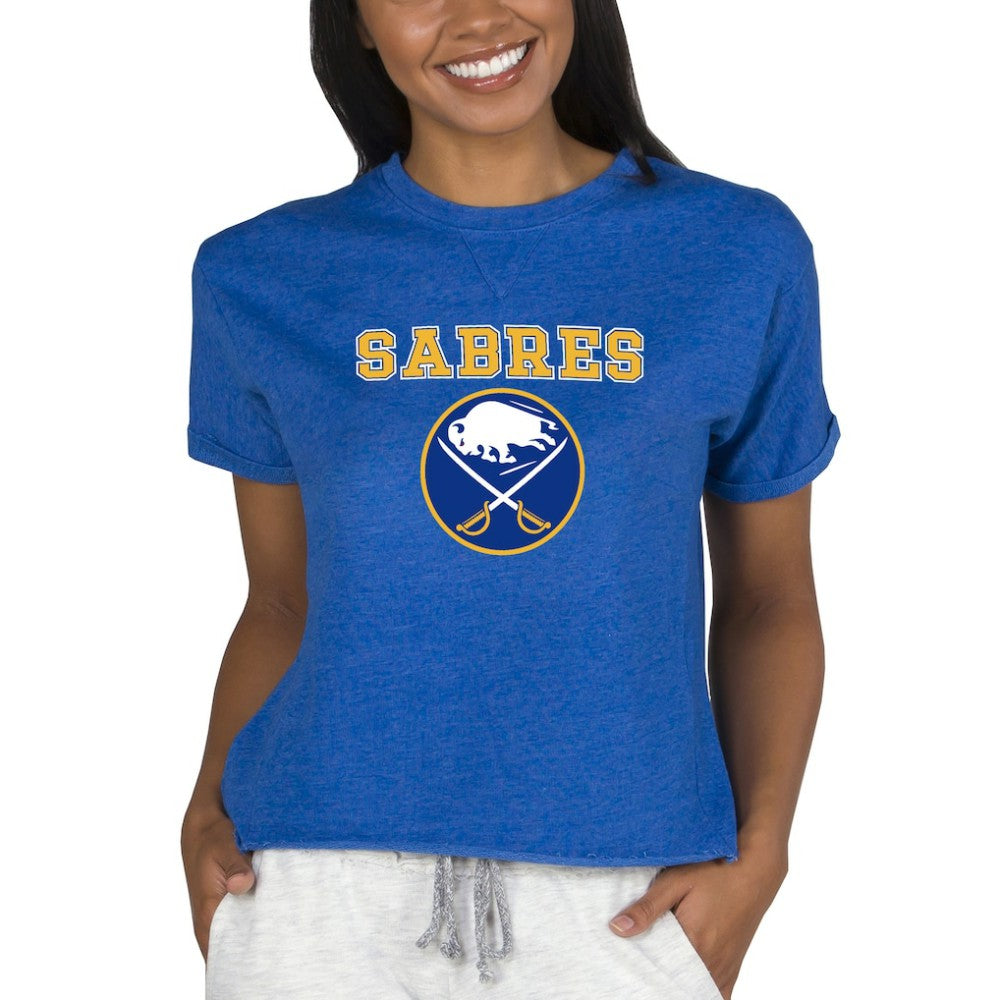 Buffalo Sabres Concepts Sport Women's Tri-Blend Mainstream Terry Short Sleeve Sweatshirt Top - Royal - NHL